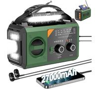 30000 mAh Emergency Radio with Crank, Solar, Battery and USB Powered, Portable AM/FM Weather Radio with Bluetooth/Headphone Jack/Reading Light/Torch/Compass/SOS Alarm for Camping Outdoor