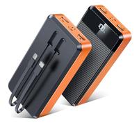 30000mAh Power Bank Portable Charger with 2 Built-in Cables: PD22.5W USB C Fast Charging 5 Outputs 3 Inputs High Capacity Battery Pack LED Display & Flashlight, compatible with phone tablets and more