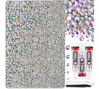 30000Pcs AB Rhinestones for Bedazzling with B7000 Jewelry Glue, Bedazzler Kit Bulk Flatback Gems, Resin Rhinestones for Crafting Crafts Clothing Shoes Fabric Nail Art Assorted Size 2/3/4/5/6mm