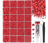 30000Pcs Red Rhinestones for Bedazzling with B7000 Jewelry Glue, Bedazzler Kit Flatback Gems, Resin Rhinestones for Crafting Crafts Clothing Shoes Fabric Nail Art Assorted Size 2/3/4/5/6mm