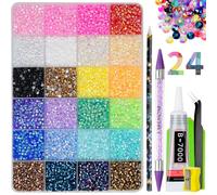 30000Pcs Resin Bedazzling Kit Flat Back Rhinestones, EARLMONI 24 Colors 3MM SS12 Flat Back Gems + 15ML Jewelry Glue Nail Rhinestone Picker Pen Pencil Sharpener for Nail Art Craft DIY Clothes Decor