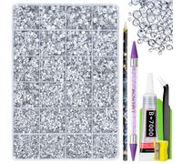 30000Pcs Resin Rhinestones for Bedazzling, EARLMONI Silver Clear Crystal Flatback Gems Bedazzler Kit with 15ml B7000 Jewelry Glue Rhinestones Picker Tool for Diamond Nail Art Crafts Clothing Shoes DIY