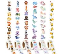 3000Pcs Animal Stickers for Children, 48Styles, Self-Adhesive,for Rewarding | Reward Stickers, 6 Rolls, Sea Creatures,Forest Animals,Wildlife,Bees,Unicorns,Dinosaurs, for Skateboards, Luggage, Scrapbooks