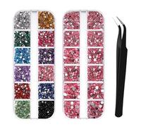 3000Pcs Rhinestones, Nail Gems for Nail Art, 3 Sizes Flat Back Gems, Crystals Nail Rhinestone, Nail Art Tools for Crafts with Pick Up Tweezer (Pink+Multi-colored)