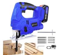 3000SPM Jigsaw Tool Cordless Jigsaw with Battery and Charger, Battery Jigsaw with 4 Orbital Settings, LED Work Light, Tool-Free Blade Clamp, 45° Bevel Adjustment
