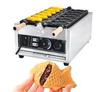 3000W Electric Taiyaki Fish Waffle Maker, Non-stick Commercial Machine for 6 Mini Closed-Mouth Fish Shape Waffles, Perfect for Delicious Treats