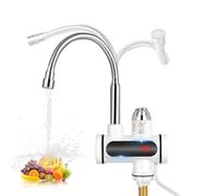 3000W Instant Hot Water Faucet, 220V Electric Water Heater Faucet with LED Digital Display, 360° Rotating Stainless Steel Electric Hot and Cold Mixing Faucet