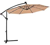 300cm Cantilever Parasol with Solar Powered Lights Banana Patio Umbrella for Garden Terrace Swimming Pool Beach Umbrella in Beige Color