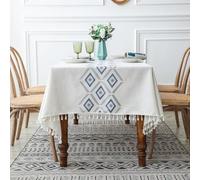 300cm Tablecloth for 8-10 People Embroidered Diamond Design Polyester Wedding Table Cover with Pom Poms Elegant Party Decor and Stylish