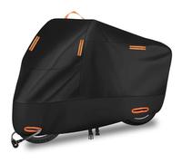 300D Heavy Duty Motorcycle Cover, Reflective Waterproof Cover with Silver Coating, Scooter Cover with Lock-Holes, Compatible with Yamaha Honda Harley Suzuki, 86.6 x 37 x 43 Inches