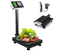 300kg/660lbs Commercial Digital Postal Scale, Digital Platform Scale with kg/lb Switch, AC&DC Power, Waterproof LED Panel, Black Folding Floor Scale for Warehouse/Shipping/Market/Postal Use
