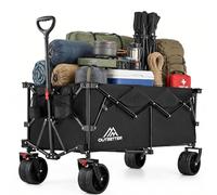 300L Heavy Duty Folding Camping Trolley on Wheels, Large Capacity Festival Wagon Cart with Wide All-Terrain Wheels, Cover & Adjustable Handle for Beach, Garden, Picnic, Outdoor, Shopping