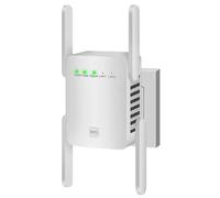 300Mbps WiFi Extender Booster, 2.4GHz Single-Band Repeater, 4 Antennas, LAN Ethernet Port, 360 Degree Coverage up to 200m², Easy Setup UK Plug White