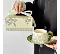 300ml/10oz ceramic oil painting Lily of the Valley flower coffee cup and saucer hand-painted exquisite and practical-Bellflower [ box]