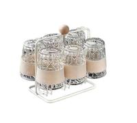 300ml/10oz high borosilicate glass water cup household high temperature resistant solid color -6 cups+rack