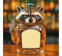 300ML 3D Middle Finger Raccoon Whiskey Wine Bottle,Funny Animal Theme Empty Carafe, Home Bar Decor Gag Gift(D)