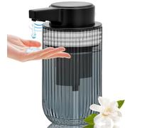 300ml Automatic Touchless Glass Soap Dispenser, Rechargeable Hands Free Ribbed Liquid Soap Dispenser with Electric Sensor Pump, Refillable Soap Bottle for Bathroom Kitchen Dish Countertop (Gray)