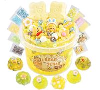 300ml Bear Kids Slime with Clay - Yellow Clear Kit for Girls Ages 8-12 with 9 Packs Add-Ins, Party Favors, Non-Stick Toys - Birthday, Halloween, Christmas, Easter Gifts
