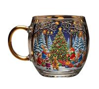 300ml Christmas Stained Glass Coffee Mug, 10x8cm Christmas Transparent Painted Coffee Cup, Hand Painted Snowflake Glass Mug, Holiday Drinking Glassware for Hot Cocoa Latte Milk Tea