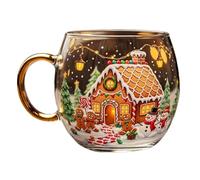 300ml Christmas Stained Glass Coffee Mug, 10x8cm Christmas Transparent Painted Coffee Cup, Hand Painted Snowflake Glass Mug, Holiday Drinking Glassware for Hot Cocoa Latte Milk Tea