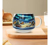 300ML Christmas Transparent Painted Coffee Cup | Christmas Glass Mug | Festive Beverage Container | Drinking Glassware | for Hot Cocoa Latte Cold Drinks Milk Wine Beverages