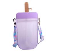 300ML Cute Water Bottle,Leakproof Plastic Popsicle Shape Straw Cup BPA Transparent Drinking Cup with Lanyard Drinking Cup for Adults Children
