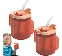 300ml Elderly Spill Proof Cups - 1/2pc Unspillable Cup With 2 Handles | Feeding Cup With Lid And Straw | Adult Sippy Cups For Non Spill Drinking