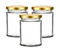 300ml Panelled Jam Jars | 300ml Jam Jars | Including Gold Twist Off Caps | Glass Jars | Preserve & Chutney Jars | Sets of 3-100| J&B (3, Gold)