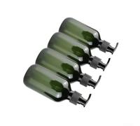 300ml Plastic Dispenser Bottles 4 Pieces, Refillable Pump Containers for Hand Soap, Shampoo, Conditioner, Lotions, Temperature Resistant, Brown(Dark green)