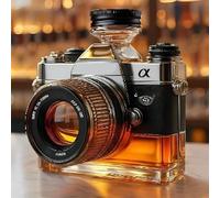 300ML Whiskey Decanter Bottle, 3D Camera Shaped Whiskey Decanter Figurine, Novelty Handmade Glass Wine Bottle Sculptures, Funny Camera Themed Barware Ornaments