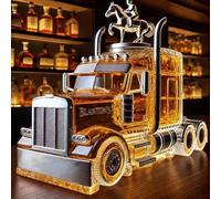 300ML Whiskey Decanter Bottle - Art Statue, 3D Semi Truck Shaped Glass Whiskey Decanter, Creative Novelty Whiskey Wine Bottle, Hand Blown Car Theme Empty Wine Bottles(A)