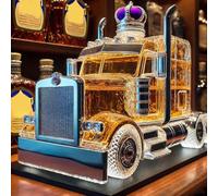 300ML Whiskey Decanter Bottle - Art Statue, 3D Semi Truck Shaped Glass Whiskey Decanter, Creative Novelty Whiskey Wine Bottle, Hand Blown Car Theme Empty Wine Bottles(B)