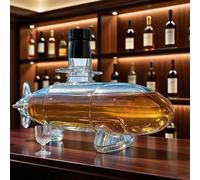 300ML Whiskey Decanter Bottle - Art Statue, 3D Submarine Shaped Whiskey Wine Bottle, Creative Novelty Glass Whiskey Decanter, Empty Wine Bottles for Liquor Storage, Hand Blown Barware Gift(A)