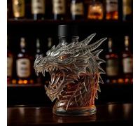 300ML Whiskey Decanter, Fun Art Statue, Creative Red Wine Decanter，Animal Sculpture Glass Bottle, for Father and Boyfriend, for Home Bar Decoration(Dragon Head)