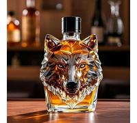 300ML Whiskey Decanter, Fun Art Statue, Creative Red Wine Decanter，Animal Sculpture Glass Bottle, for Father and Boyfriend, for Home Bar Decoration(Wolf Head)