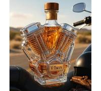 300ML Whiskey Decanter Wine Bottles Art Statue Figurine - 3D Engraved V-Twin Wine Bottle Sculpture, Novelty Glass Whiskey Decanter, Motorcycle Engine Design Glass Whiskey Wine Bottle Statue(F)
