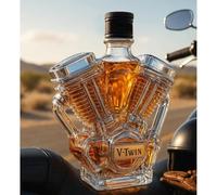 300ML Whiskey Decanter Wine Bottles Art Statue Figurine - 3D Engraved V-Twin Wine Bottle Sculpture, Novelty Glass Whiskey Decanter, Motorcycle Engine Design Glass Whiskey Wine Bottle Statue(B)
