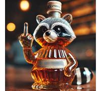 300ML Whiskey Decanter Wine Bottles Art Statue Figurine - 3D Middle Finger Raccoon Whiskey Wine Bottle, Funny Animal Theme Empty Wines Carafe, Novelty Glass Whiskeys Decanter, Home Bar Decor Gift(A)