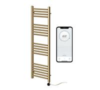 (300mm W x 1200mm H) Brushed Brass Electric Smart WiFi Controlled Heated Towel Rail 7 Day Programmable Timer App Compatibility