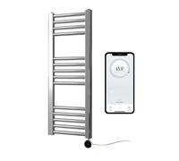 (300mm W x 800mm H) Chrome Electric Smart WiFi Controlled Heated Towel Rail Flat 7 Day Programmable Timer App Compatibility
