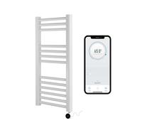 (300mm W x 800mm H, With White Wifi Element) White Electric Smart WiFi Controlled Heated Towel Rail 7 Day Programmable Timer App Compatibility