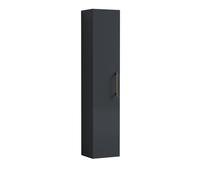 300mm Wall Hung 1 Door Tall Unit - Satin Dark Grey with Brushed Brass Handle, 1433 x 300 x 235mm