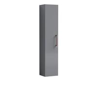 300mm Wall Hung Tall Unit 1 Door Bathroom Storage Cabinet - Satin Grey with Copper Handle, 1433 x 300 x 235mm
