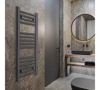 300mm Wide 800mm High Black Heated Towel Rail Straight Flat Bathroom Warmer Radiator Rack Central Heating Turkish Zone (300mm x 800mm)