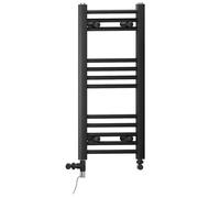 300mm Wide Black Dual Fuel Electric Radiator Bathroom Towel Rail Radiator With Thermostatic and Standard Electric Element UK (300 x 700 mm (h), Standard Electric Element)