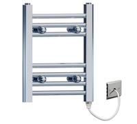 300mm Wide Flat Chrome Electric Pre-Filled Heated Towel Rail Radiator For Bathroom Designer UK (300 x 400mm Chrome)