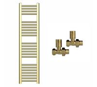 300mm Wide Gold Heated Bathroom Towel Rail Radiator With Valves For Central Heating UK (With Valves, 300 x 1200 mm (h))