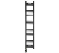 300mm Wide Matt Black Electric Bathroom Towel Rail Radiator Heater With AF Thermostatic Electric Element UK Pre-Filled (300 x 1600 mm)