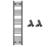 300mm Wide Straight Anthracite Grey Heated Bathroom Towel Rail Radiator With Valves For Central Heating UK (With Angled Valves, 300 x 1400 mm (h))
