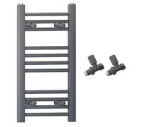 300mm Wide Straight Anthracite Grey Heated Bathroom Towel Rail Radiator With Valves For Central Heating UK (With Straight Valves, 300 x 600 mm (h))
